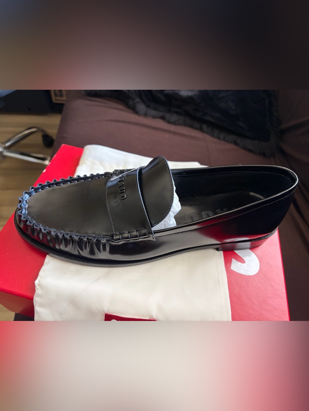 STAUD Women’s Black Leather Penny Loafers - Picture 3 of 5